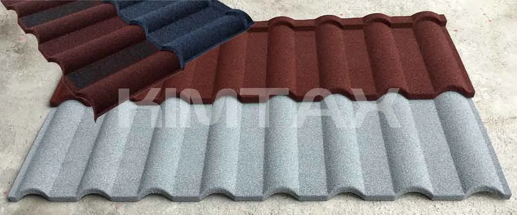 China Factory Blue Color Stone Chip Coated Metal Flat Roof Tiles for House