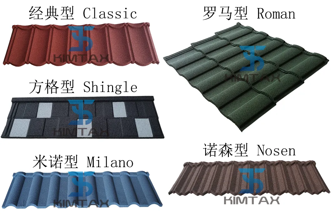 China Factory Blue Color Stone Chip Coated Metal Flat Roof Tiles for House