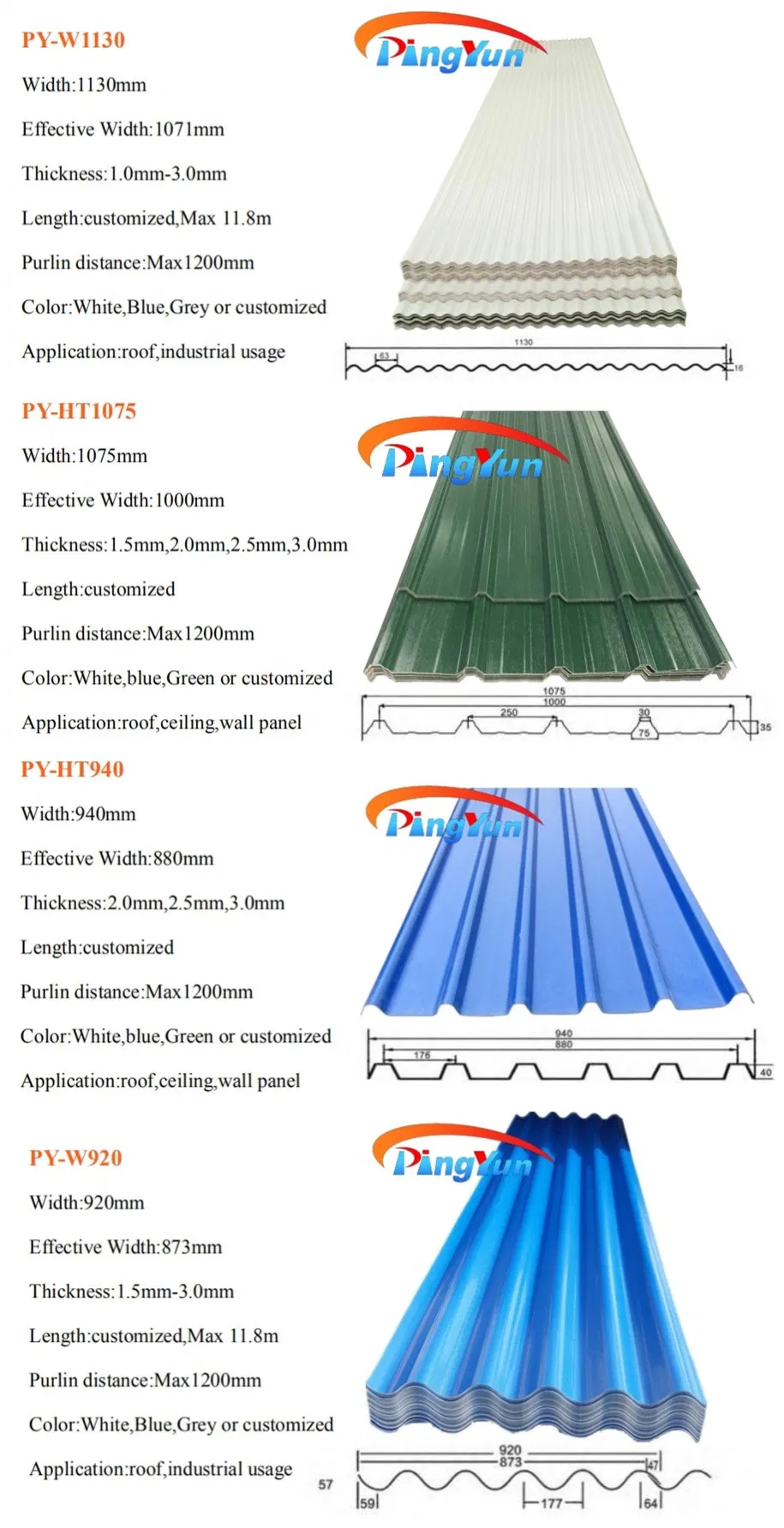 Jinan Pingyun 1130 mm Good Waterproof UPVC Roofing Sheets for Temporary Housing